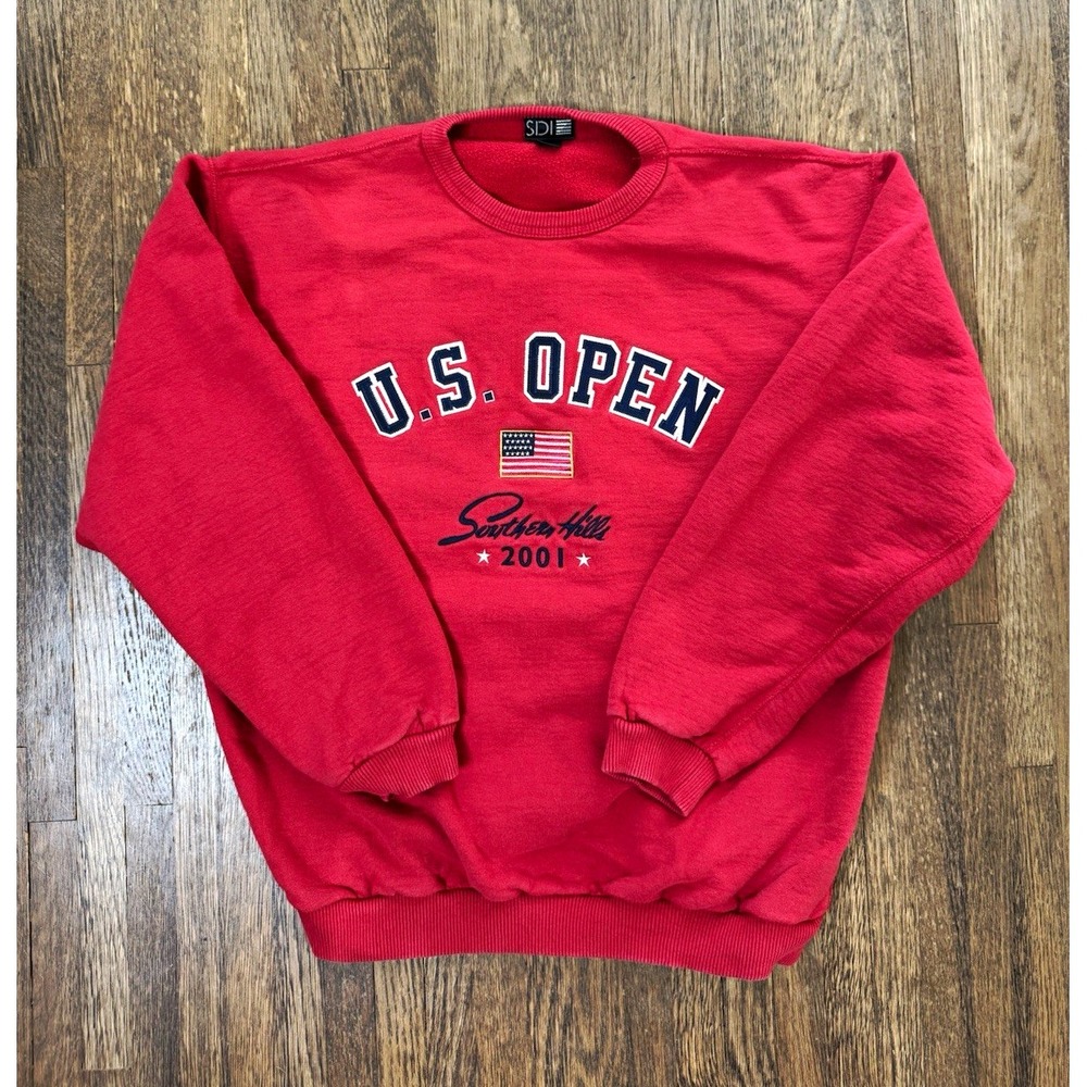 Vintage SDI Men's Red U.S. Open 2001 Southern Hills Fleece Crewneck Pullover M
